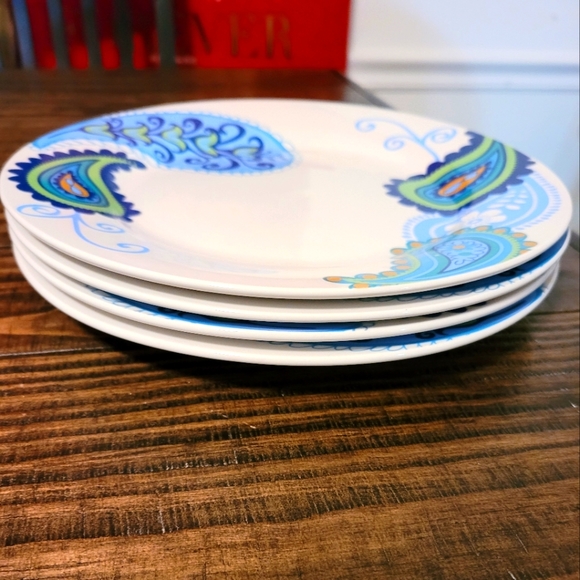 Royal Norfolk Blue & Green Paisley Pattern Dinner Plates. Lot of 11. - Picture 4 of 8